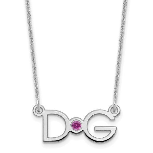 10K White Gold Medium 2 Initial w/ 18k Bezel Birthstone Necklace