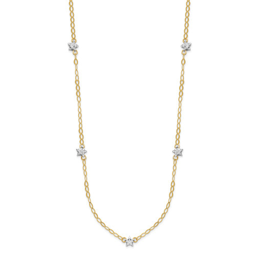 14K Two-tone Oval Chain Diamond Cut Stars w/ 2in Ext Necklace