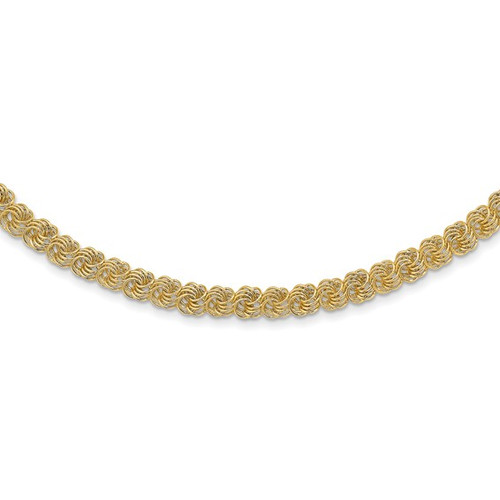 14K Polished & Textured Quadruple Link Necklace