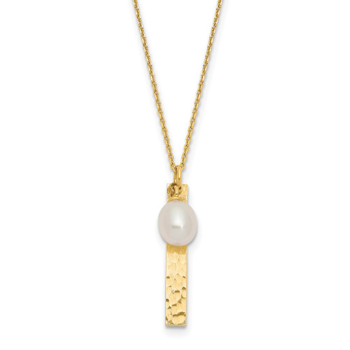 14K 6-7mm Rice White FWC Pearl Brushed Necklace