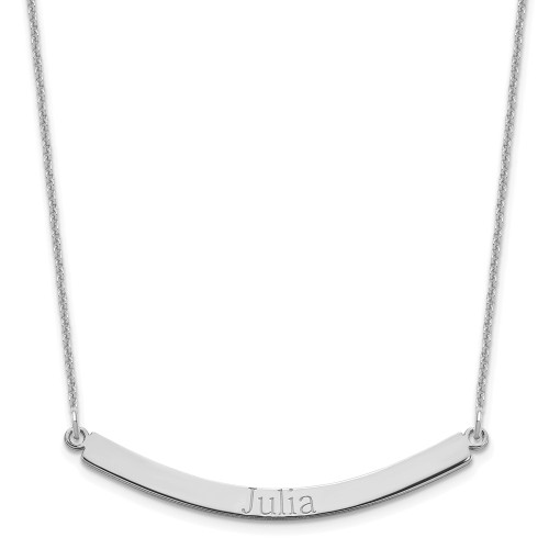 14K White Gold Recessed Letters Curved Bar Necklace