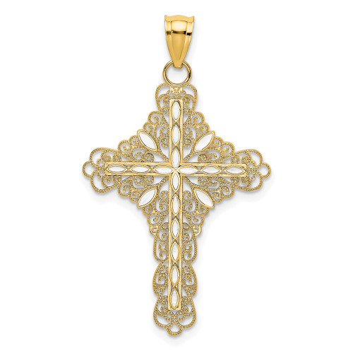 14K White Enamel Filigree Cross Charm