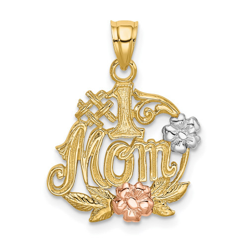 14k Two-tone w/White Rhodium #1 MOM w/Flower Charm