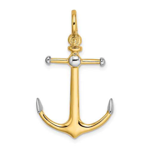 14K w/Rhodium 3-D Anchor w/Long T Bar and Shackle Bail Charm