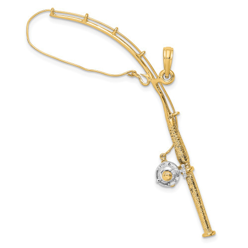 14K w/Rhodium 3-D Moveable Fishing Pole W/ Reel Charm