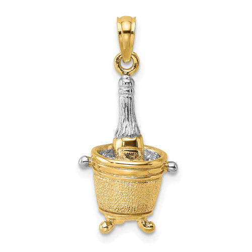 14K w/Rhodium 3-D Champagne Bottle In Ice Bucket Charm