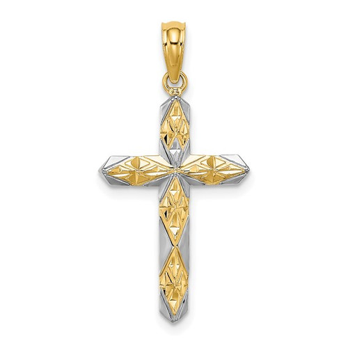 14K W/ Rhodium D/C Reversible Cross Charm