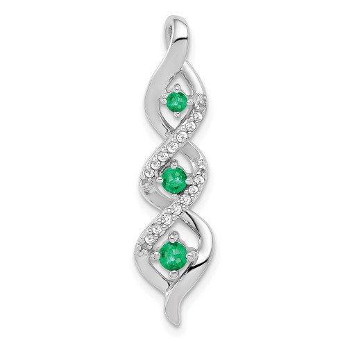 14k White Gold 3-stone Twisted Diamond and Emerald Chain Slide