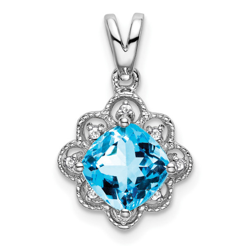 14k White Gold Blue Topaz and Diamond Scalloped Pendant