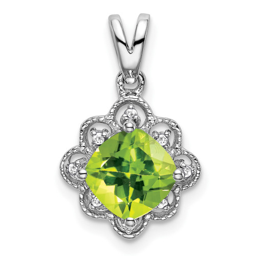 14k White Gold Peridot and Diamond Scalloped Pendant