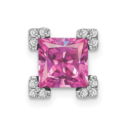 14k White Gold Square Created Pink Sapphire/Diamond Chain Slide