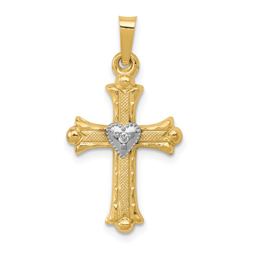 14K Diamond Fleur De Lis Cross Pendant