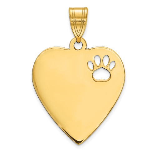 10K Heart with Cut Out Paw Print Pendant