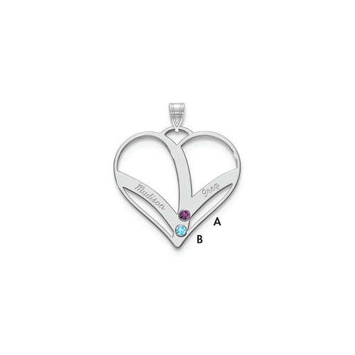10KW 2 Name and Birthstone w/ 18k Bezel Cut Out Heart Necklace