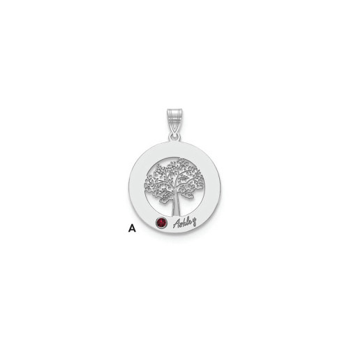 10KW Family Tree in Circle 1 Name and Birthstone w/ 18k Bezel Pendant