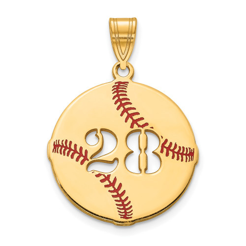 10KY Enameled Personalized Baseball with Cut Out Number Pendant