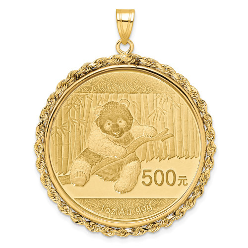 14ky Rope 1oz Mounted Panda Coin Prong Bezel Pendant