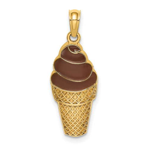 14K w/Brown Enamel Chocolate Ice Cream Cone  Charm
