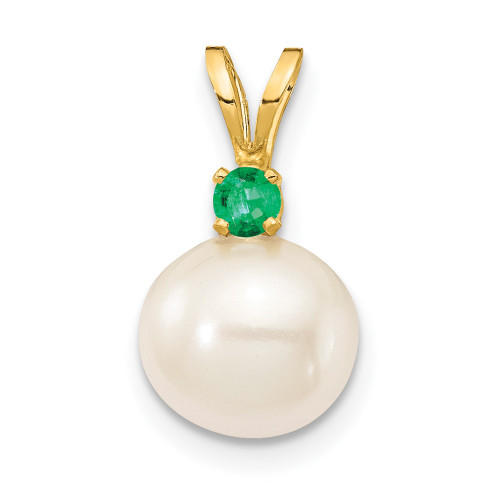 14K Emerald 8-8.5mm White Round FWC Pearl Pendant
