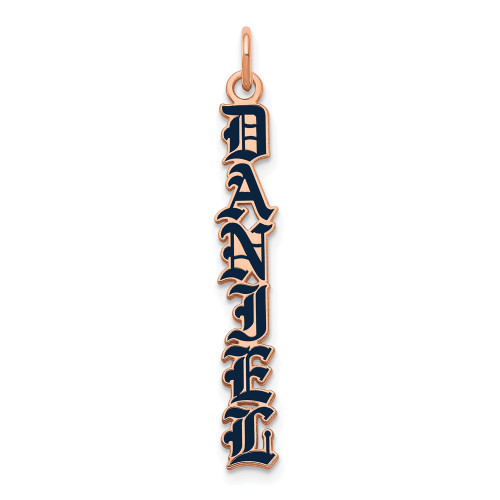 14K Rose Gold English Towne Font Vertical Name Plate Enameled Charm