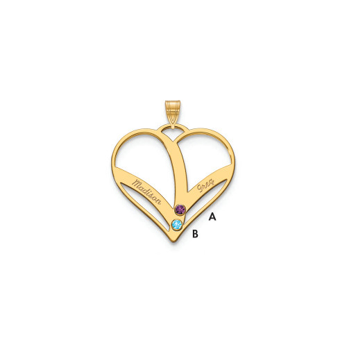 14KY 2 Name and Birthstone w/ 18k Bezel Cut Out Heart Necklace
