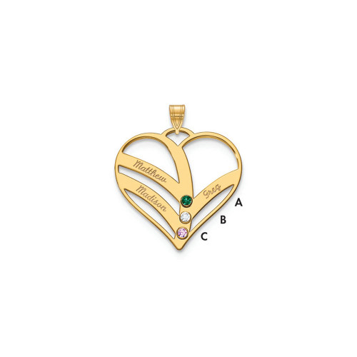 14KY 3 Name and Birthstone w/ 18k Bezel Cut Out Heart Necklace