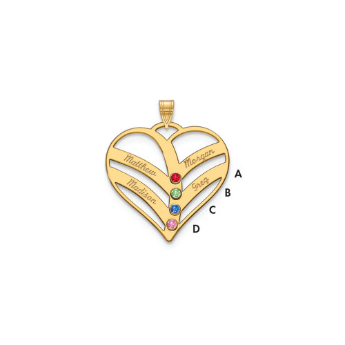14KY 4 Name and Birthstone w/ 18k Bezel Cut Out Heart Necklace