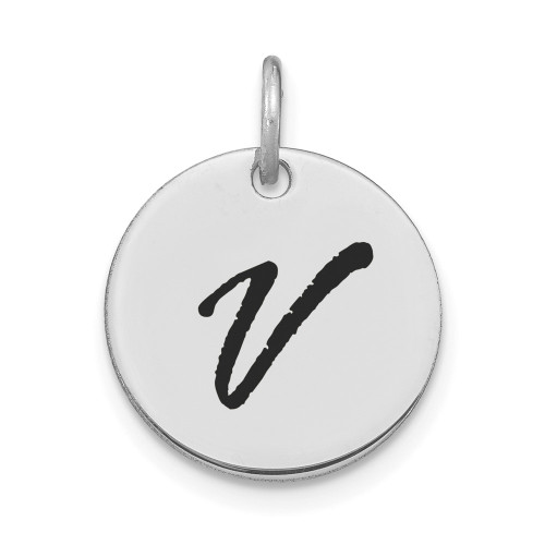 14kw Polished Black Enamel Letter V Initial Disk Charm