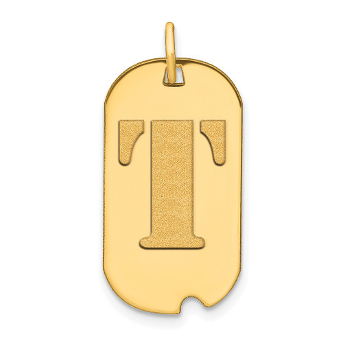 14k Polished Letter T Initial Dog Tag Pendant