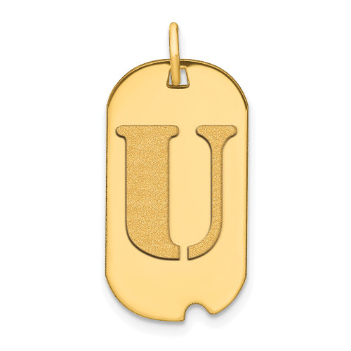 14k Polished Letter U Initial Dog Tag Pendant