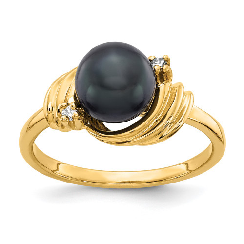 14k 7mm Black FW Cultured Pearl VS Diamond ring