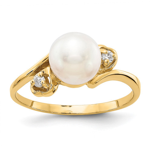 14k Gold 7mm FW Cultured Pearl VS Diamond ring