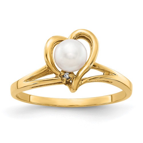 14k 4.5mm FW Cultured Pearl AA Diamond ring