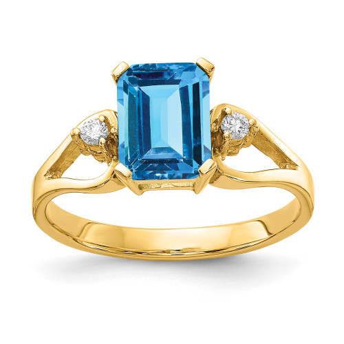 14k 8x6mm Emerald Cut Blue Topaz VS Diamond ring