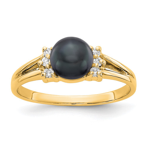 14k Gold 6mm Black FW Cultured Pearl A Diamond ring