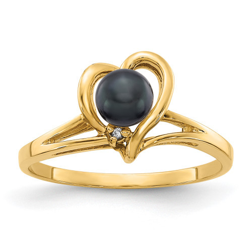 14k 4.5mm Black FW Cultured Pearl AAA Diamond ring