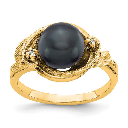 14k 7.5mm Black FW Cultured Pearl A Diamond ring