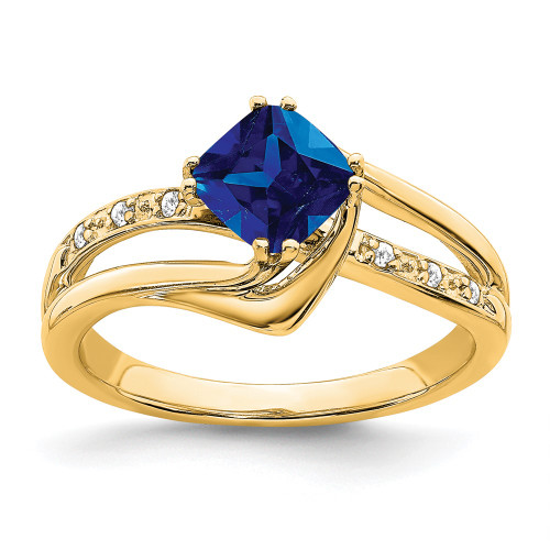 14k Created Sapphire and Diamond Ring