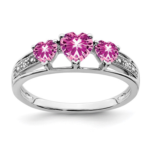 14k White Gold Cr. Pink Sapphire and Diamond Heart Ring