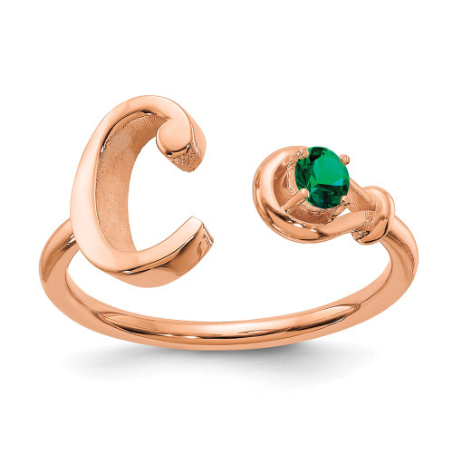 Sterling Silver/Rose-plated Letter C with Birthstone Ring