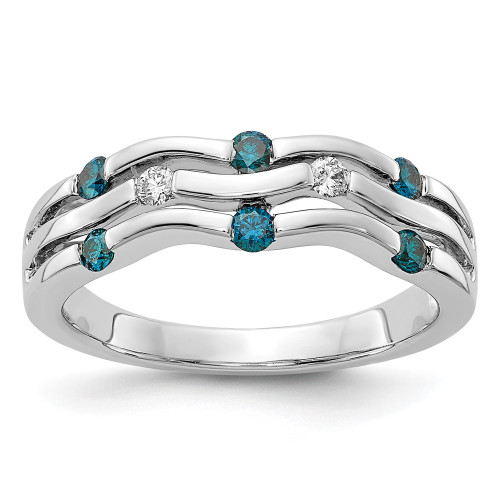 14k White Gold Blue/White Diamond Wavy Ring