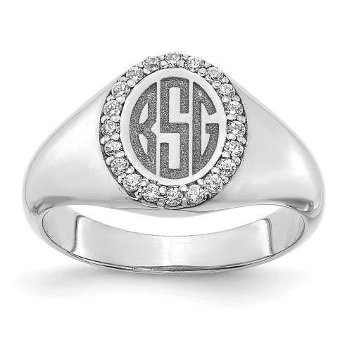 10KW Large Diamond Oval Classic Monogram Signet Ring
