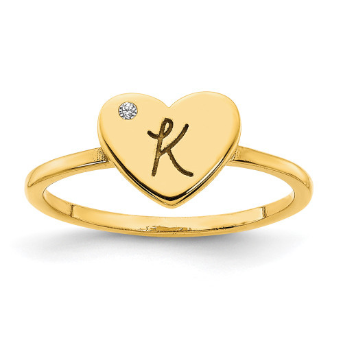 10KY Initial Heart with Diamond Signet Ring