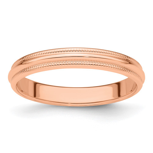 14k Rose Gold 3mm Milgrain Half Round Band