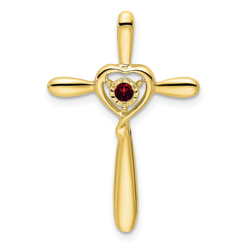 10k Garnet Cross w/Heart Chain Slide