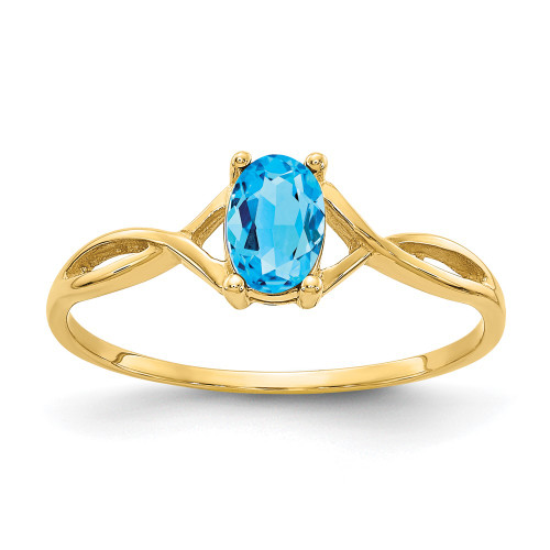 10k Polished Geniune Blue Topaz Birthstone Ring