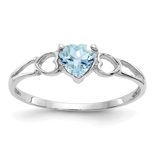10k White Gold Polished Geniune Aquamarine Birthstone Ring