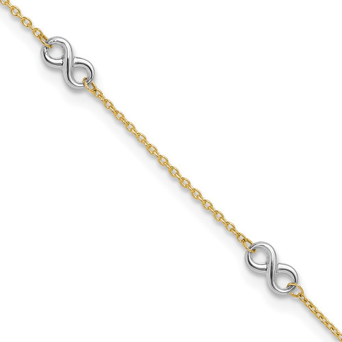 14K Two-tone Polished Infinity 9in Plus 1 in ext. Anklet