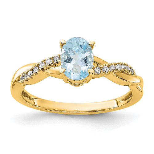 10k Oval Aquamarine and Diamond Ring