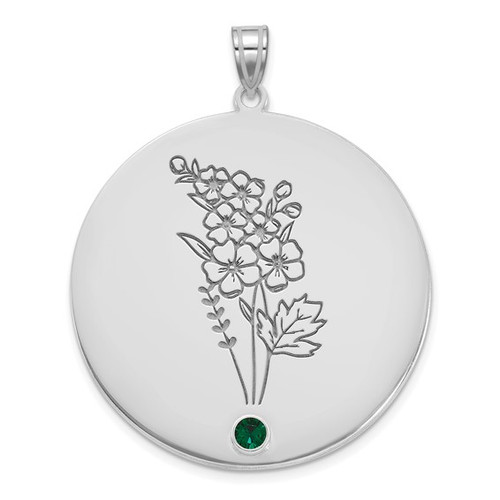 10k White Gold Circle with 1 Birth Flower and Birthstone Pendant